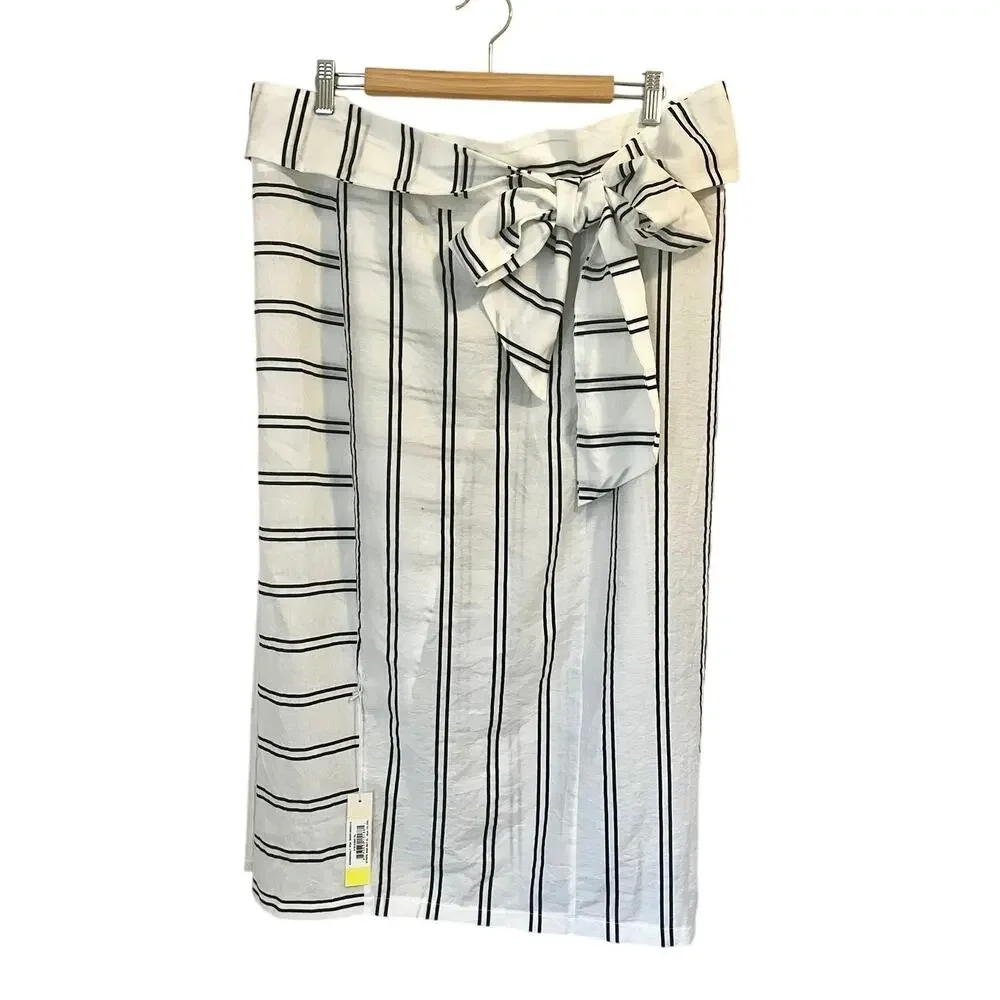 Summersalt Womens XL 1X 2X Easy Breezy Voile Sarong Cover White w/Black Stripes